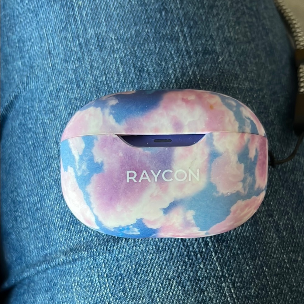 Raycon everyday earbuds in purple with case